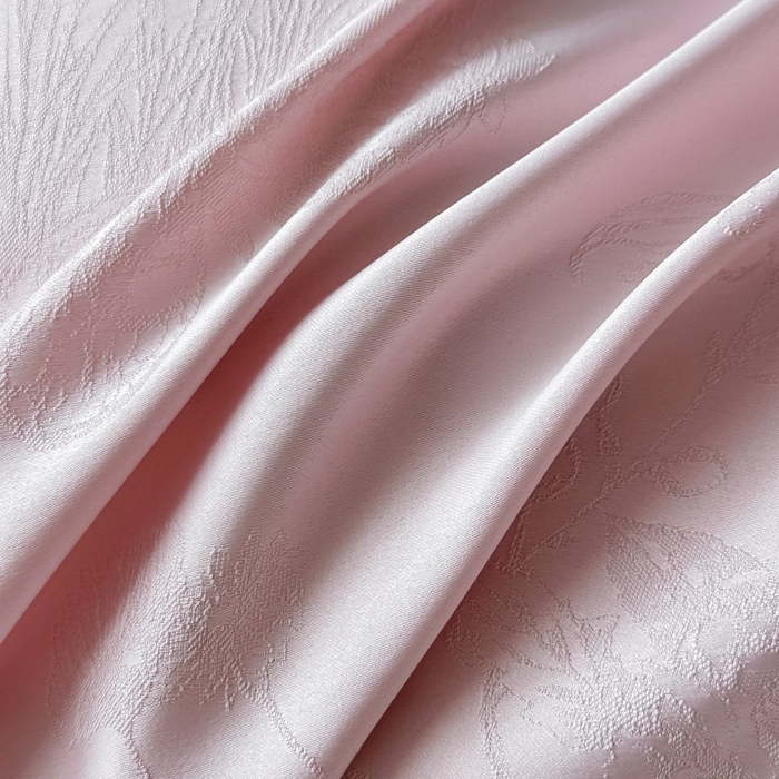 91家纺网 家纺一手货源 找家纺 韩秀家纺 2026新款A类亮丝提花立体浮雕贡缎臻棉床裙四件套 云缎雅颂-樱花粉