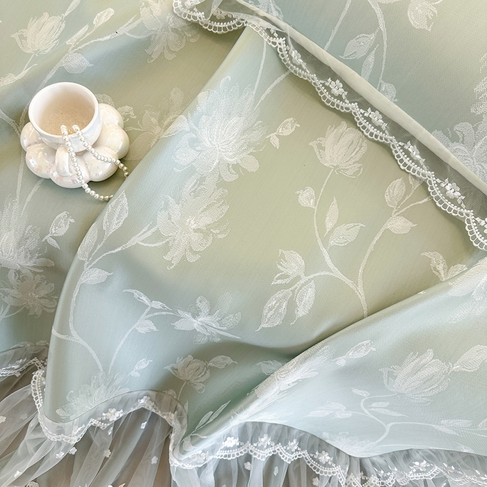 91家纺网 家纺一手货源 找家纺 网红馆（ck家纺） 2026新款冰丝夏被床裙款凉席三件套-花叶倾城 花叶倾城-绿