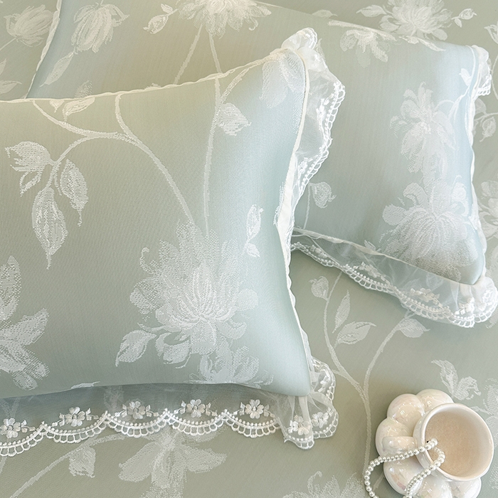 91家纺网 家纺一手货源 找家纺 网红馆（ck家纺） 2026新款冰丝夏被床裙款凉席三件套-花叶倾城 花叶倾城-绿