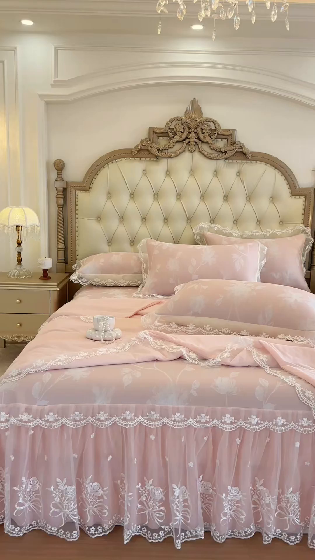 91家纺网 家纺一手货源 找家纺 网红馆（ck家纺） 2026新款冰丝夏被床裙款凉席三件套-花叶倾城 花叶倾城-粉