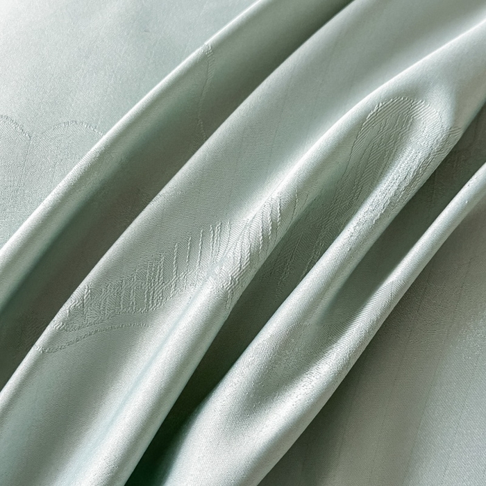 91家纺网 家纺一手货源 找家纺 韩秀家纺 2026新款A类亮丝提花立体浮雕贡缎臻棉床裙四件套 云缎雅颂-清新绿