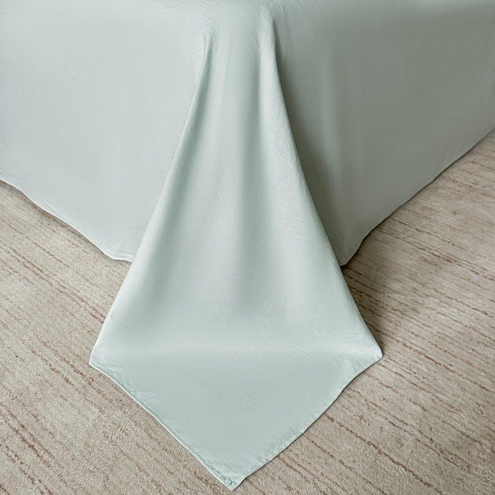 91家纺网 家纺一手货源 找家纺 韩秀家纺 2026新款A类亮丝提花立体浮雕贡缎臻棉床裙四件套 云缎雅颂-清新绿