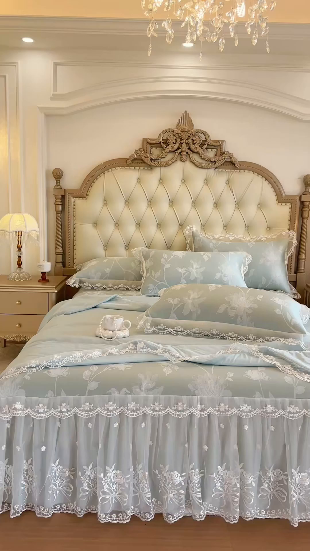 91家纺网 家纺一手货源 找家纺 网红馆（ck家纺） 2026新款冰丝夏被床裙款凉席三件套-花叶倾城 花叶倾城-绿