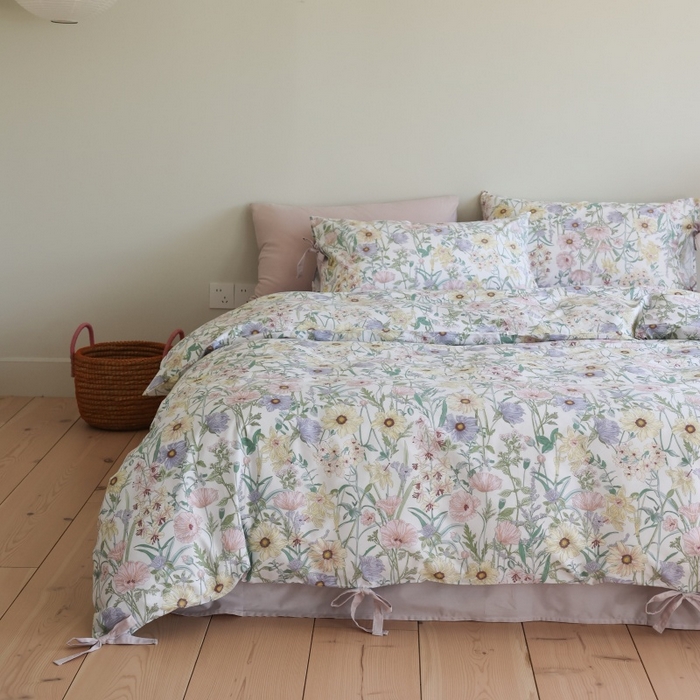 91家纺网 家纺一手货源 找家纺 棉眠 2026新款全棉纯棉蝴蝶结系带款四件套 芳菲集（蝴蝶结系带款）