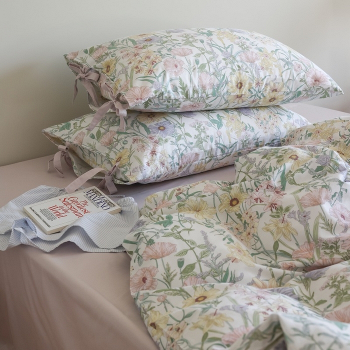 91家纺网 家纺一手货源 找家纺 棉眠 2026新款全棉纯棉蝴蝶结系带款四件套 芳菲集（蝴蝶结系带款）