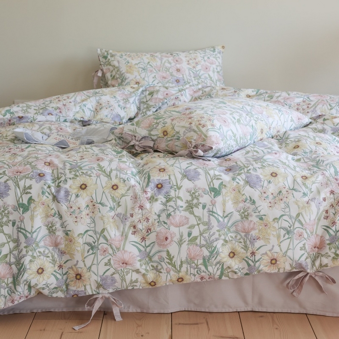 91家纺网 家纺一手货源 找家纺 棉眠 2026新款全棉纯棉蝴蝶结系带款四件套 芳菲集（蝴蝶结系带款）