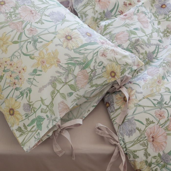 91家纺网 家纺一手货源 找家纺 棉眠 2026新款全棉纯棉蝴蝶结系带款四件套 芳菲集（蝴蝶结系带款）