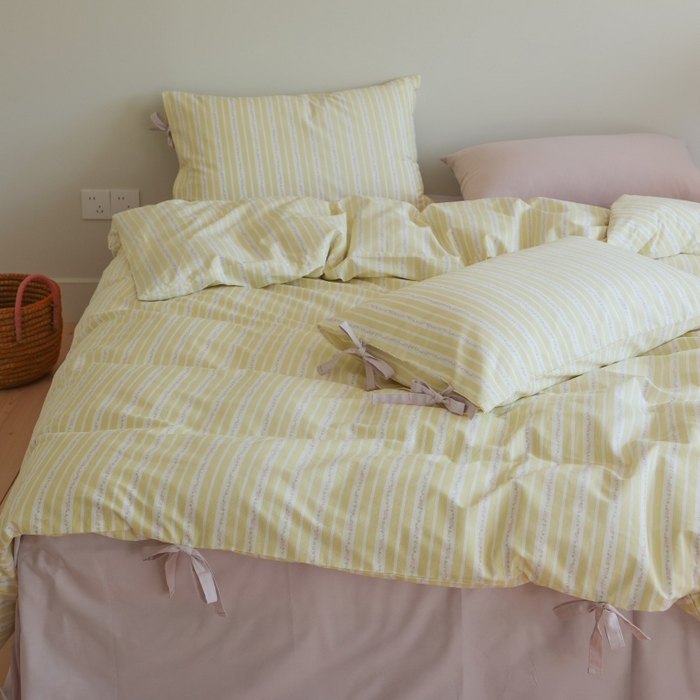 91家纺网 家纺一手货源 找家纺 棉眠 2026新款全棉纯棉蝴蝶结系带款四件套 橘子汽水（蝴蝶结系带款）