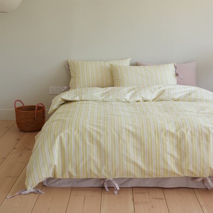 91家纺网 家纺一手货源 找家纺 棉眠 2026新款全棉纯棉蝴蝶结系带款四件套 橘子汽水（蝴蝶结系带款）