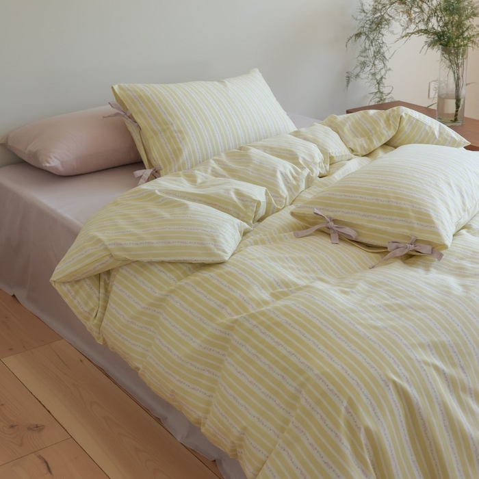 91家纺网 家纺一手货源 找家纺 棉眠 2026新款全棉纯棉蝴蝶结系带款四件套 橘子汽水（蝴蝶结系带款）