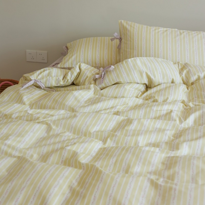 91家纺网 家纺一手货源 找家纺 棉眠 2026新款全棉纯棉蝴蝶结系带款四件套 橘子汽水（蝴蝶结系带款）