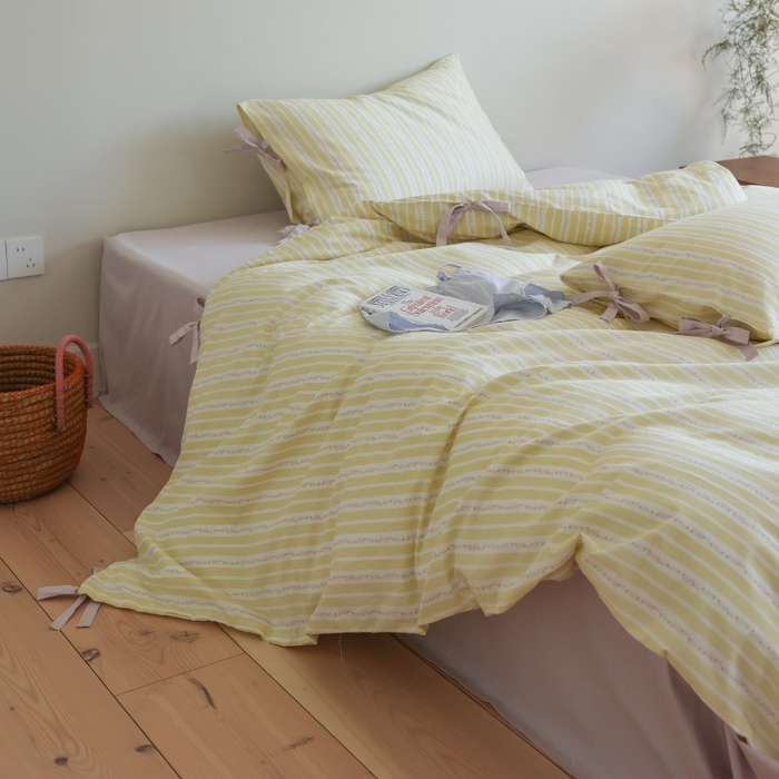 91家纺网 家纺一手货源 找家纺 棉眠 2026新款全棉纯棉蝴蝶结系带款四件套 橘子汽水（蝴蝶结系带款）