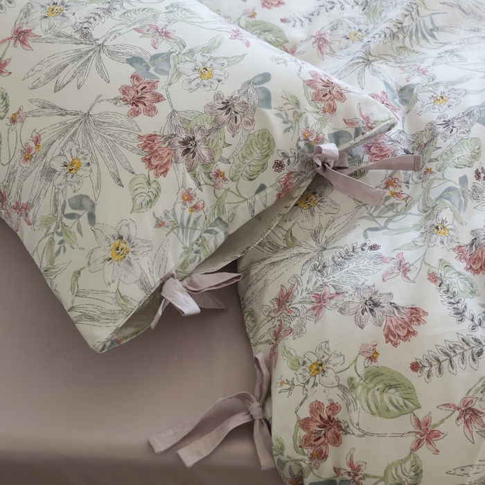 91家纺网 家纺一手货源 找家纺 棉眠 2026新款全棉纯棉蝴蝶结系带款四件套 蔷薇诗白（蝴蝶结系带款）