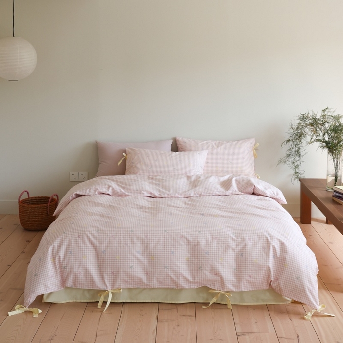 91家纺网 家纺一手货源 找家纺 棉眠 2026新款全棉纯棉蝴蝶结系带款四件套 海盐点点（蝴蝶结系带款）