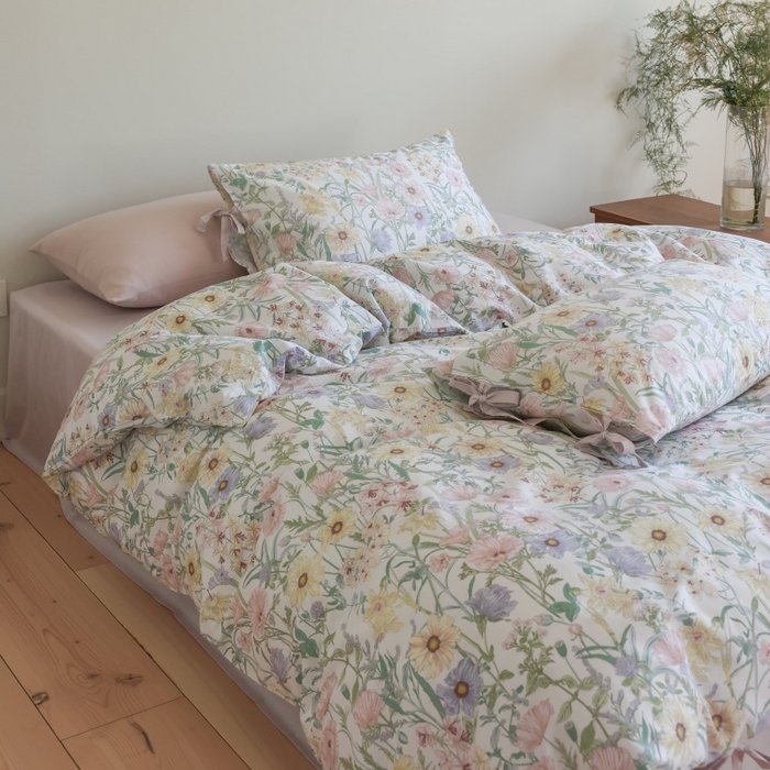 91家纺网 家纺一手货源 找家纺 棉眠 2026新款全棉纯棉蝴蝶结系带款四件套 芳菲集（蝴蝶结系带款）