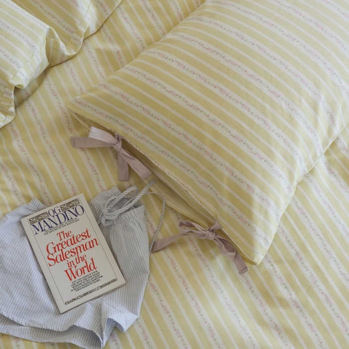 91家纺网 家纺一手货源 找家纺 棉眠 2026新款全棉纯棉蝴蝶结系带款四件套 橘子汽水（蝴蝶结系带款）