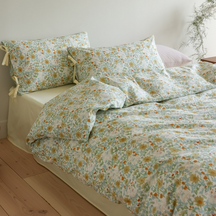 91家纺网 家纺一手货源 找家纺 棉眠 2026新款全棉纯棉蝴蝶结系带款四件套 花间牧歌（蝴蝶结系带款）