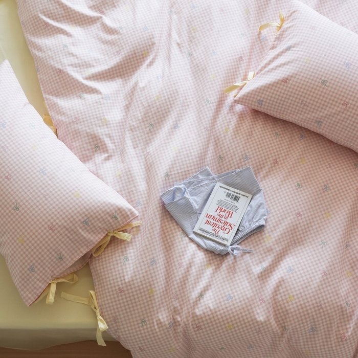 91家纺网 家纺一手货源 找家纺 棉眠 2026新款全棉纯棉蝴蝶结系带款四件套 海盐点点（蝴蝶结系带款）