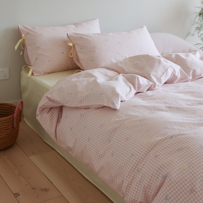 91家纺网 家纺一手货源 找家纺 棉眠 2026新款全棉纯棉蝴蝶结系带款四件套 海盐点点（蝴蝶结系带款）