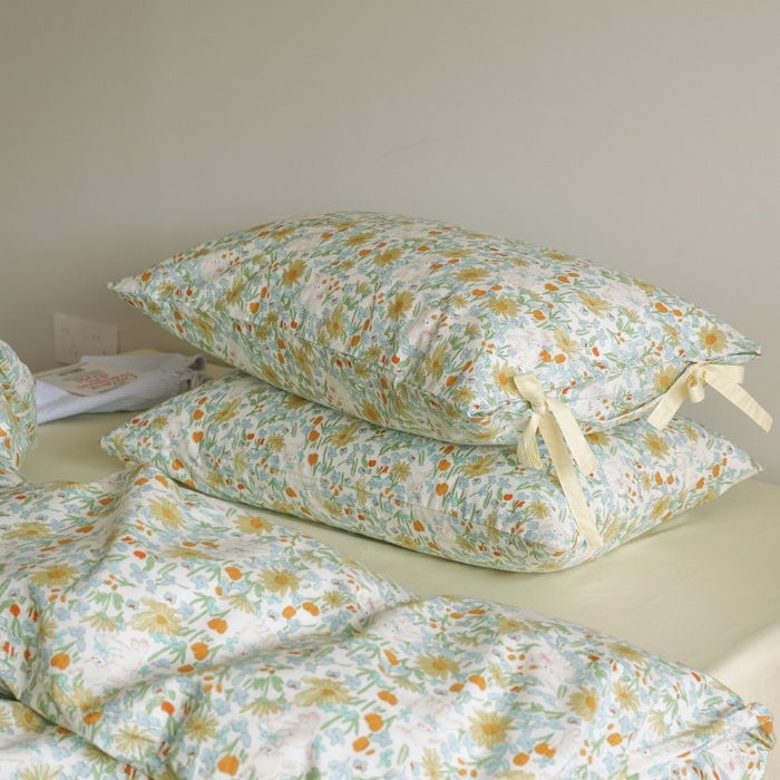 91家纺网 家纺一手货源 找家纺 棉眠 2026新款全棉纯棉蝴蝶结系带款四件套 花间牧歌（蝴蝶结系带款）