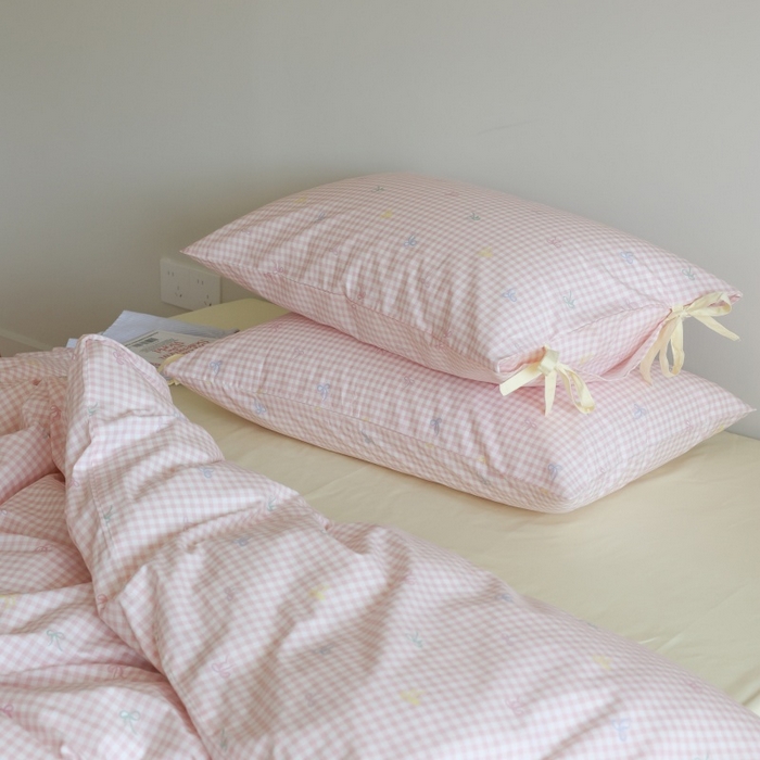 91家纺网 家纺一手货源 找家纺 棉眠 2026新款全棉纯棉蝴蝶结系带款四件套 海盐点点（蝴蝶结系带款）