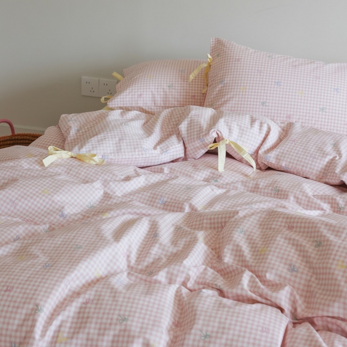 91家纺网 家纺一手货源 找家纺 棉眠 2026新款全棉纯棉蝴蝶结系带款四件套 海盐点点（蝴蝶结系带款）