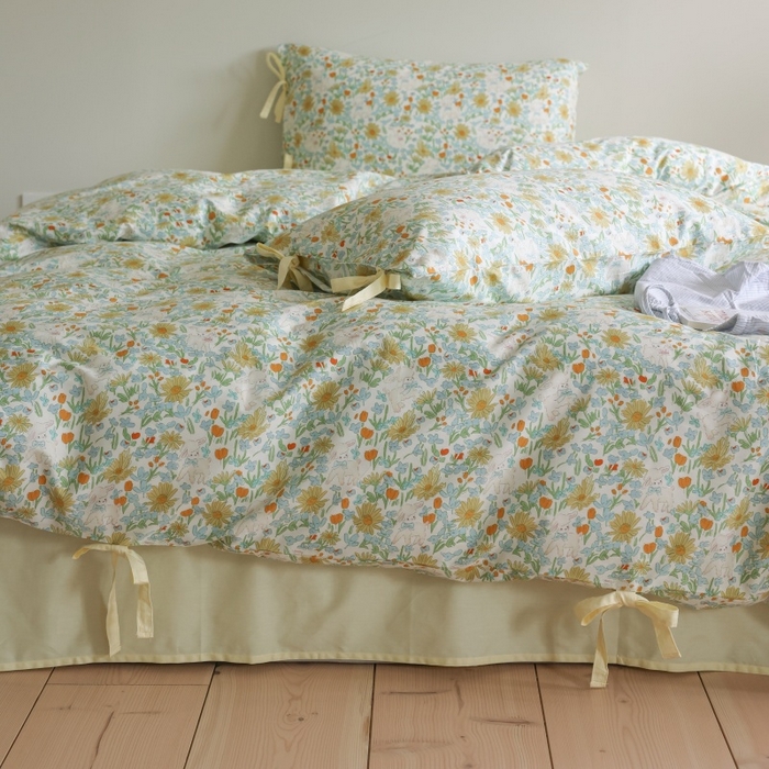 91家纺网 家纺一手货源 找家纺 棉眠 2026新款全棉纯棉蝴蝶结系带款四件套 花间牧歌（蝴蝶结系带款）