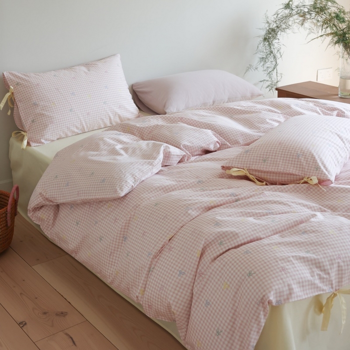 91家纺网 家纺一手货源 找家纺 棉眠 2026新款全棉纯棉蝴蝶结系带款四件套 海盐点点（蝴蝶结系带款）