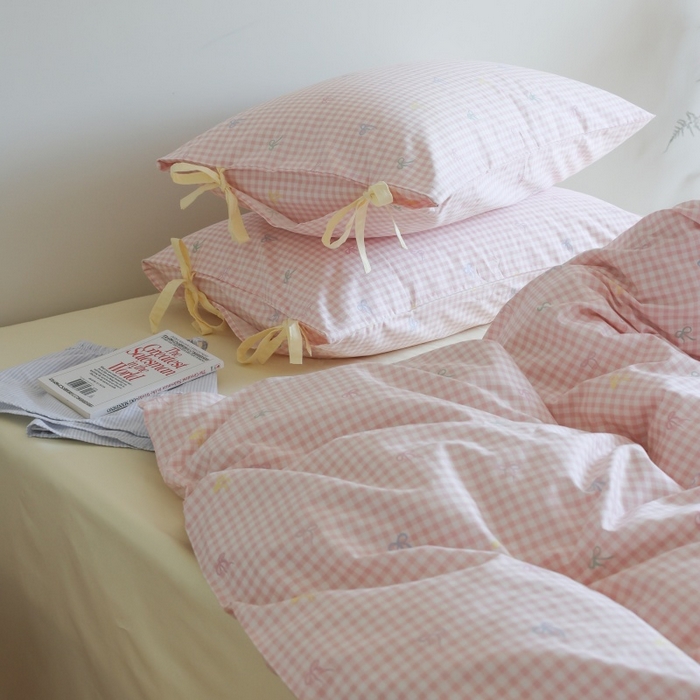 91家纺网 家纺一手货源 找家纺 棉眠 2026新款全棉纯棉蝴蝶结系带款四件套 海盐点点（蝴蝶结系带款）