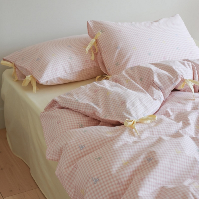 91家纺网 家纺一手货源 找家纺 棉眠 2026新款全棉纯棉蝴蝶结系带款四件套 海盐点点（蝴蝶结系带款）