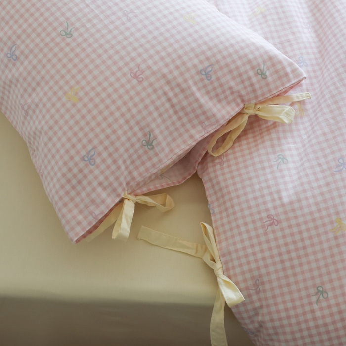 91家纺网 家纺一手货源 找家纺 棉眠 2026新款全棉纯棉蝴蝶结系带款四件套 海盐点点（蝴蝶结系带款）