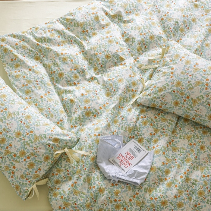 91家纺网 家纺一手货源 找家纺 棉眠 2026新款全棉纯棉蝴蝶结系带款四件套 花间牧歌（蝴蝶结系带款）