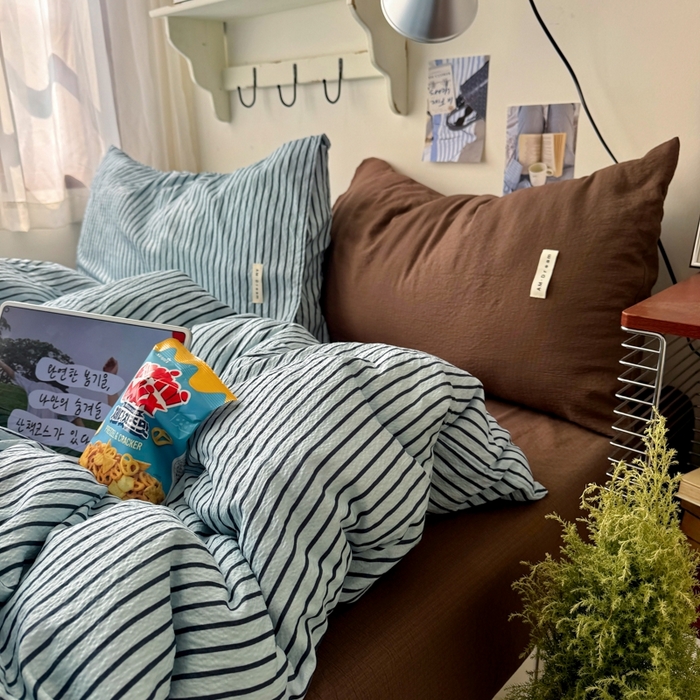 91家纺网 家纺一手货源 找家纺 （总）阿曼达 2026春夏新款简约美式条纹混搭四件套