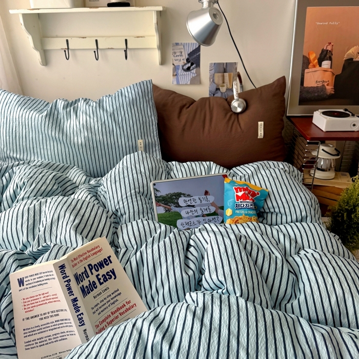 91家纺网 家纺一手货源 找家纺 （总）阿曼达 2026春夏新款简约美式条纹混搭四件套