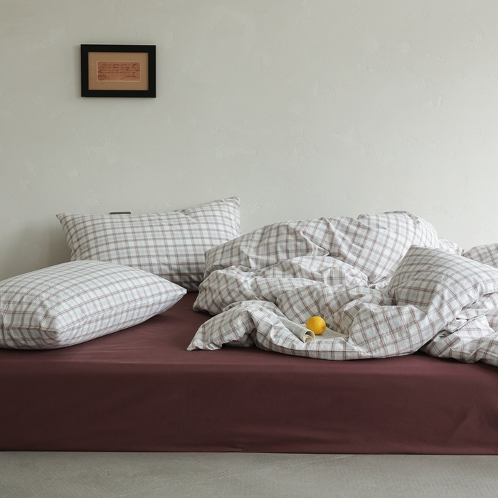 91家纺网 家纺一手货源 找家纺 棉眠 2026新款全棉纯棉水洗棉色织格子四件套-奥斯汀系列 奥斯汀-海盐豆沙