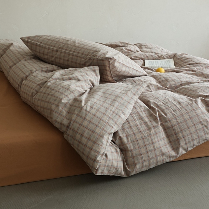 91家纺网 家纺一手货源 找家纺 棉眠 2026新款全棉纯棉水洗棉色织格子四件套-奥斯汀系列 奥斯汀-焦糖咖