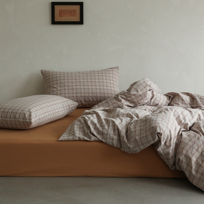 91家纺网 家纺一手货源 找家纺 棉眠 2026新款全棉纯棉水洗棉色织格子四件套-奥斯汀系列 奥斯汀-焦糖咖