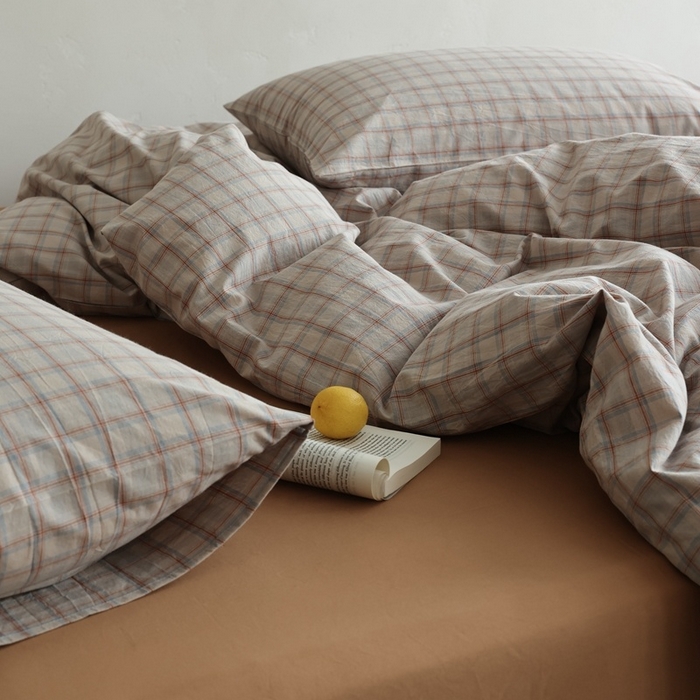 91家纺网 家纺一手货源 找家纺 棉眠 2026新款全棉纯棉水洗棉色织格子四件套-奥斯汀系列 奥斯汀-焦糖咖