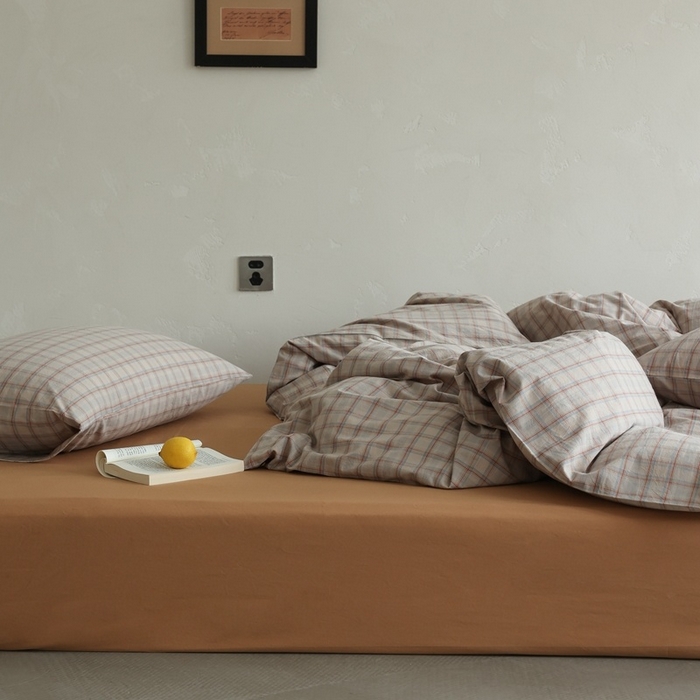 91家纺网 家纺一手货源 找家纺 棉眠 2026新款全棉纯棉水洗棉色织格子四件套-奥斯汀系列 奥斯汀-焦糖咖