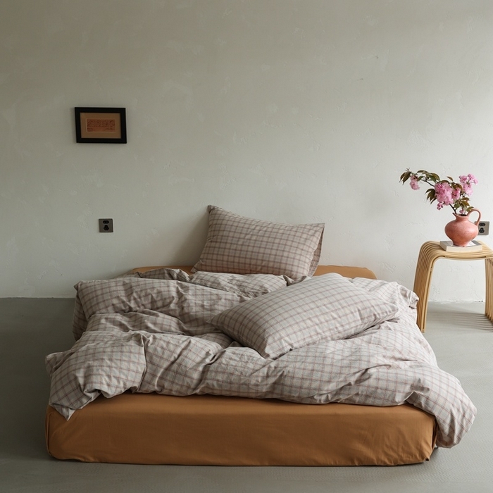 91家纺网 家纺一手货源 找家纺 棉眠 2026新款全棉纯棉水洗棉色织格子四件套-奥斯汀系列 奥斯汀-焦糖咖