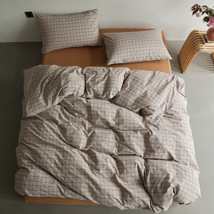 91家纺网 家纺一手货源 找家纺 棉眠 2026新款全棉纯棉水洗棉色织格子四件套-奥斯汀系列 奥斯汀-焦糖咖