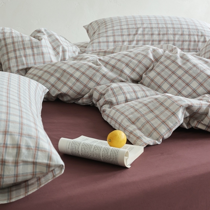 91家纺网 家纺一手货源 找家纺 棉眠 2026新款全棉纯棉水洗棉色织格子四件套-奥斯汀系列 奥斯汀-海盐豆沙