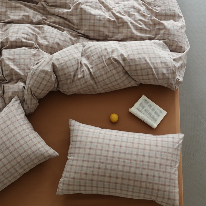 91家纺网 家纺一手货源 找家纺 棉眠 2026新款全棉纯棉水洗棉色织格子四件套-奥斯汀系列 奥斯汀-焦糖咖