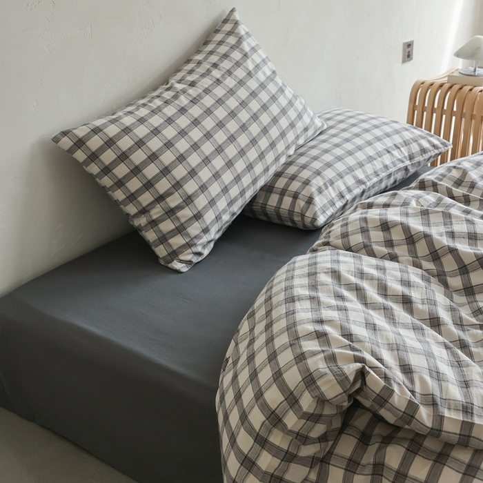 91家纺网 家纺一手货源 找家纺 棉眠 2026新款全棉纯棉水洗棉色织格子四件套-奥斯汀系列 奥斯汀-黑白灰