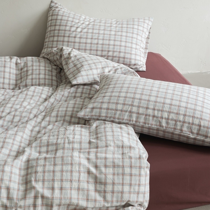 91家纺网 家纺一手货源 找家纺 棉眠 2026新款全棉纯棉水洗棉色织格子四件套-奥斯汀系列 奥斯汀-海盐豆沙