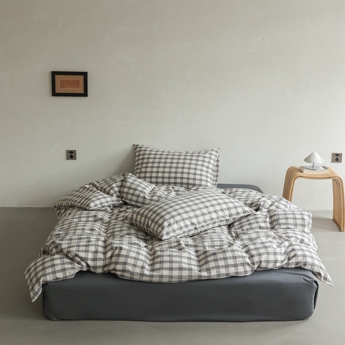 91家纺网 家纺一手货源 找家纺 棉眠 2026新款全棉纯棉水洗棉色织格子四件套-奥斯汀系列 奥斯汀-黑白灰