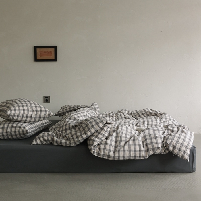 91家纺网 家纺一手货源 找家纺 棉眠 2026新款全棉纯棉水洗棉色织格子四件套-奥斯汀系列 奥斯汀-黑白灰