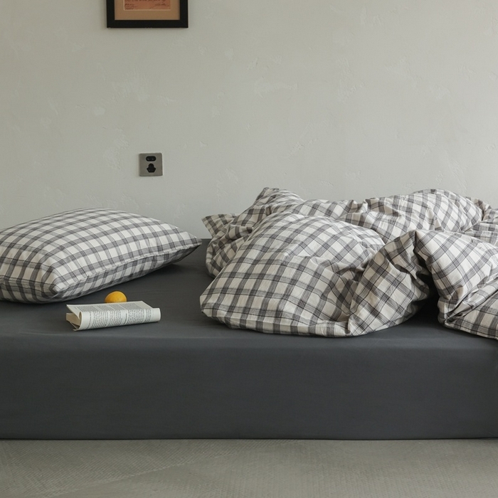 91家纺网 家纺一手货源 找家纺 棉眠 2026新款全棉纯棉水洗棉色织格子四件套-奥斯汀系列 奥斯汀-黑白灰