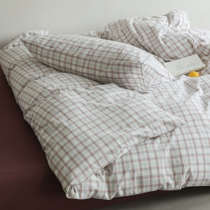 91家纺网 家纺一手货源 找家纺 棉眠 2026新款全棉纯棉水洗棉色织格子四件套-奥斯汀系列 奥斯汀-海盐豆沙