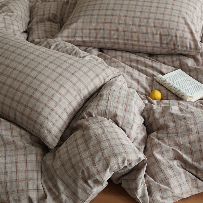 91家纺网 家纺一手货源 找家纺 棉眠 2026新款全棉纯棉水洗棉色织格子四件套-奥斯汀系列 奥斯汀-焦糖咖
